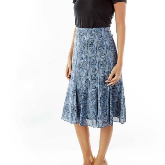 LOFT Blue Gray Print A-Line Shirt - Picture 3 of 3